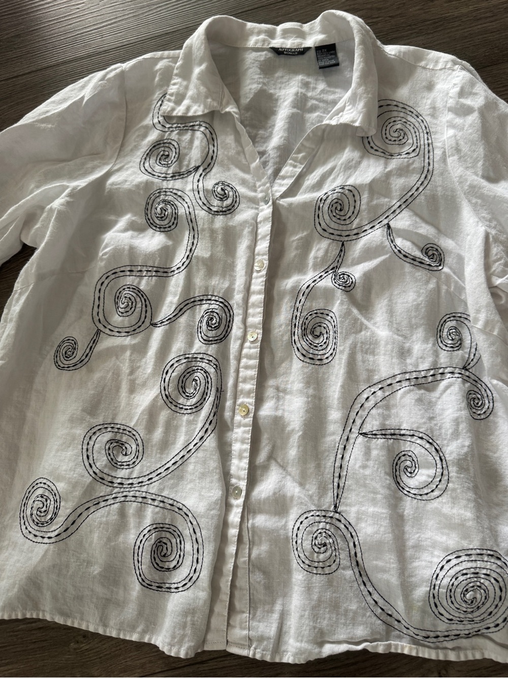 Autograph LINEN Woman Plus Size 2X 100% Embroidered Button Down Shacket White - Picture 2 of 12